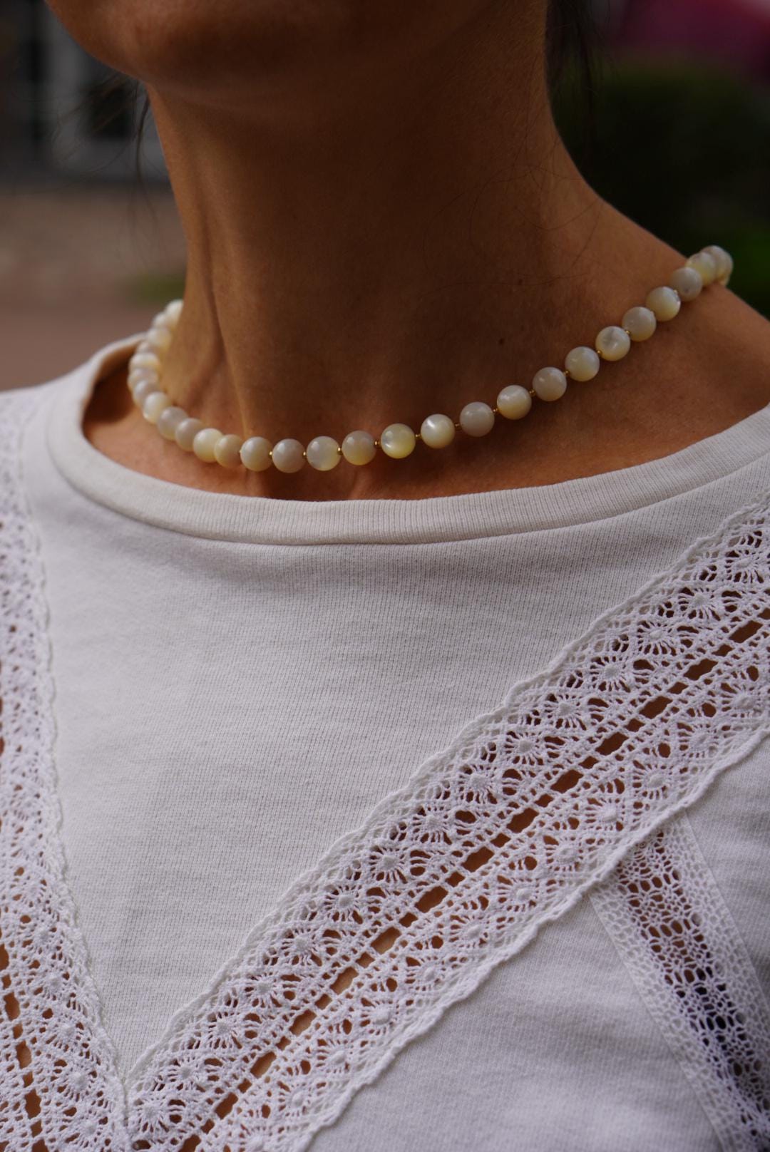White Ukrainian Traditional necklace Jewelry Mother of pearl Ethnic Necklace White beads Ukrainian Seller Gift for Her Gift for Wife