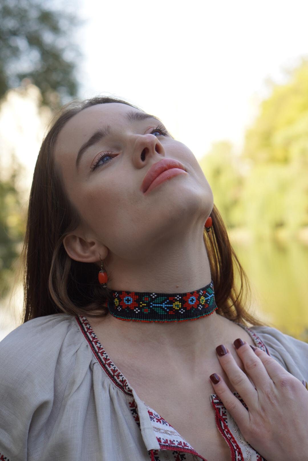 SYLYANKA BLACK seed bead necklace Ukrainian Gerdan, Beaded Czech Vyshyvanka Sylyanka-collar author's work Traditional Ukraine Handmade