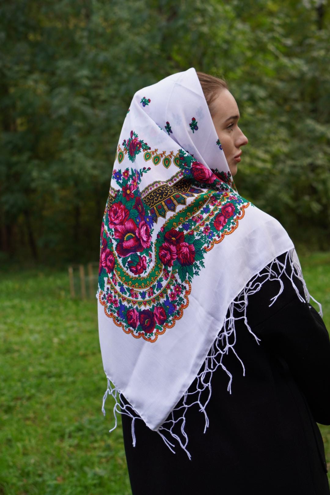Traditional Ukrainian Shawl - Bohemian Floral Scarf for Women, Moms, and Daughters