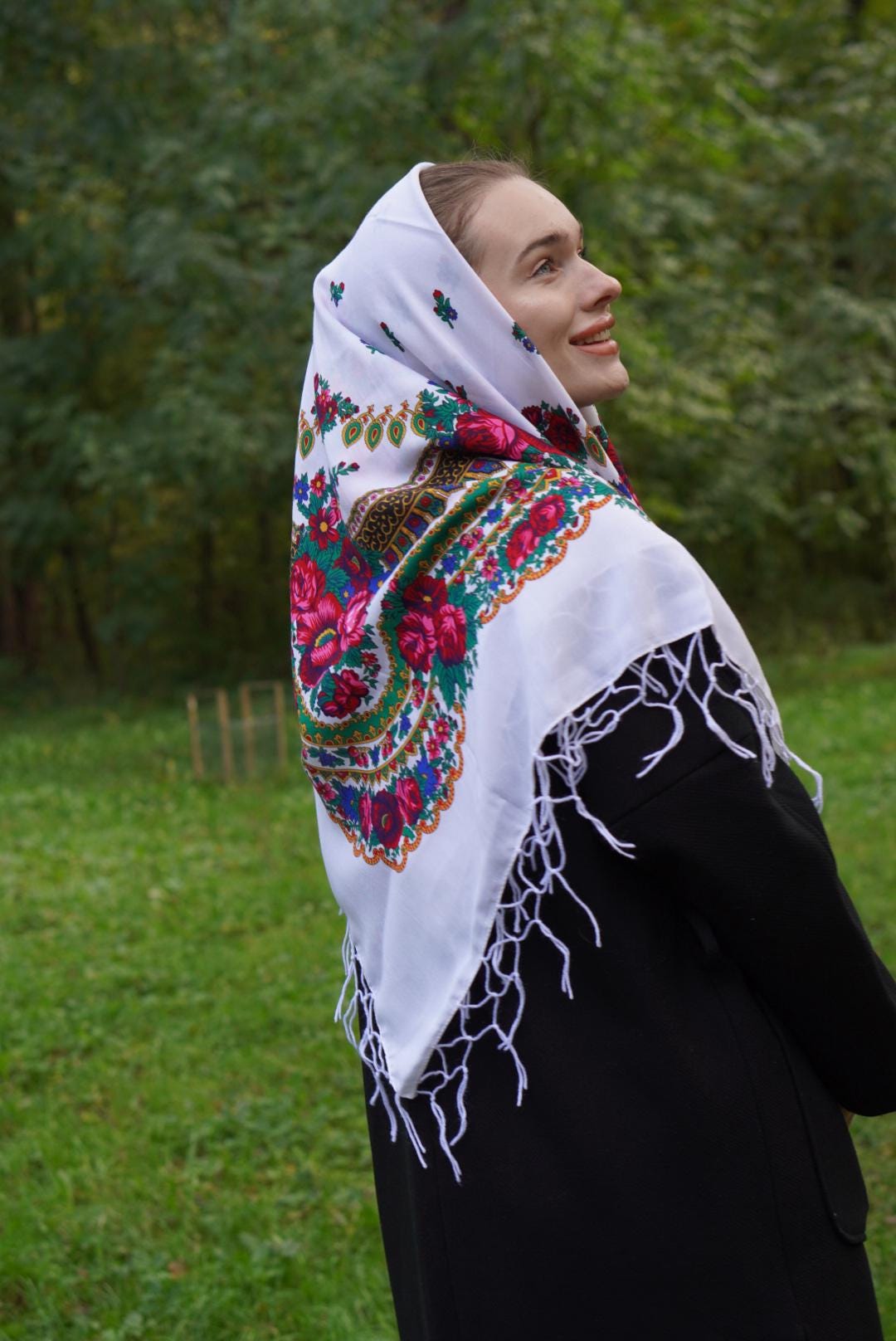 Traditional Ukrainian Shawl - Bohemian Floral Scarf for Women