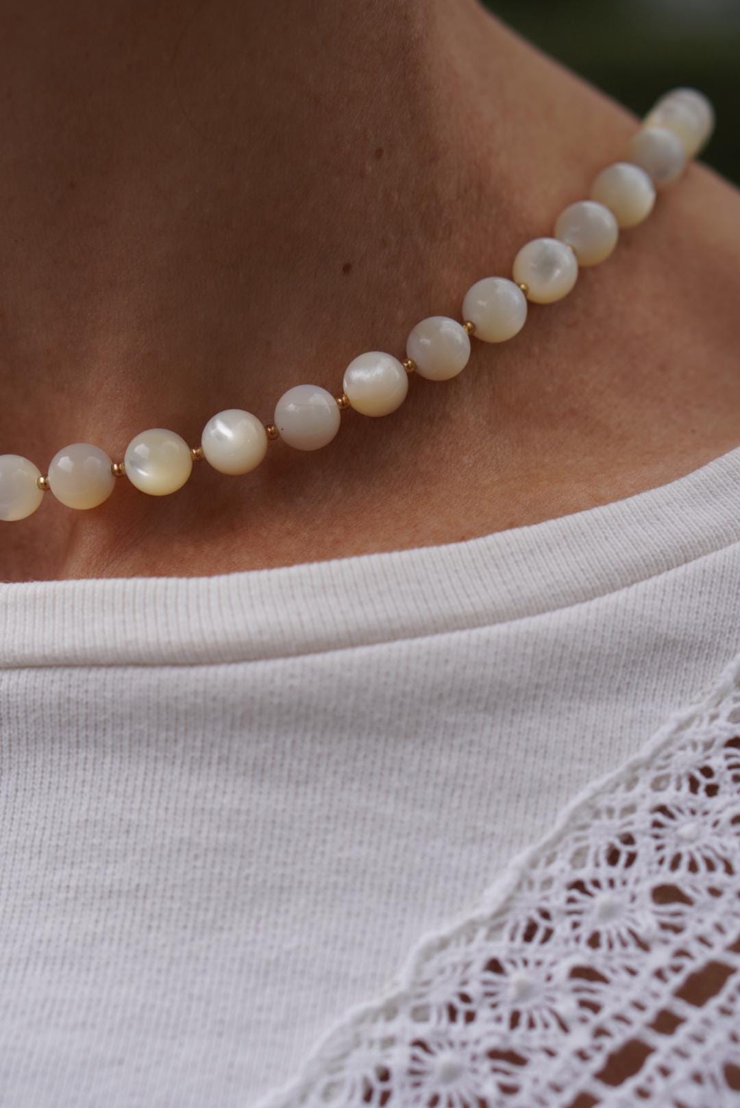 White Ukrainian Traditional necklace Jewelry Mother of pearl Ethnic Necklace White beads Ukrainian Seller Gift for Her Gift for Wife