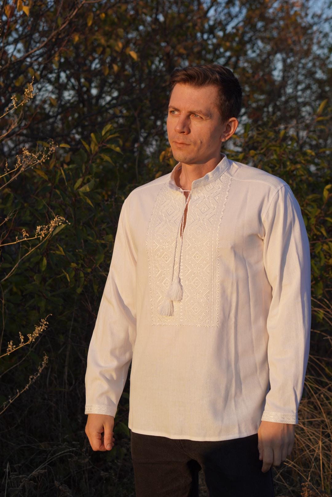 White on white Shirt embroidered Ukrainian Vyshyvanka Men's  Ukrainian vyshyvanka Traditional Ukrainian shirts  Linen Gift for Him Christmas