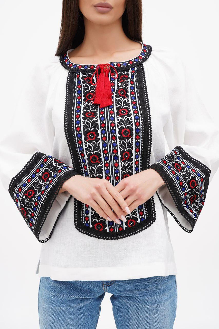 2025 White Ukrainian Vyshyvanka Blouse - Bohemian Embroidered Ethnic Shirt