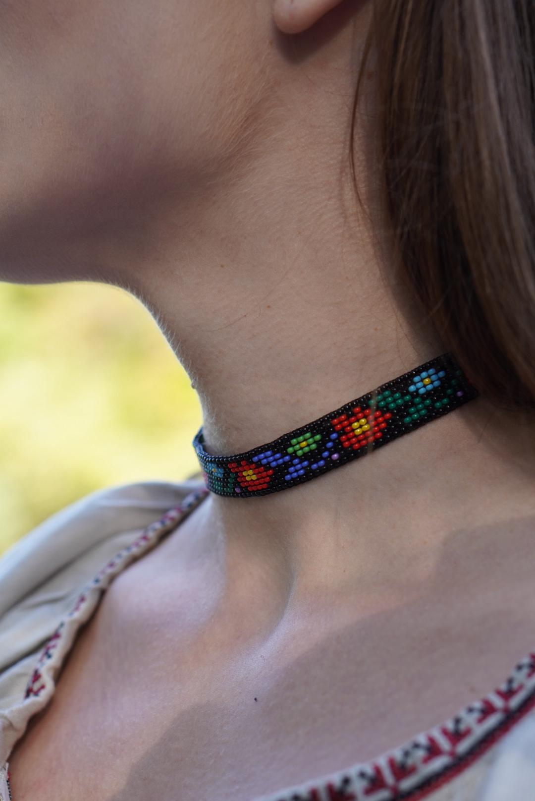 Ukrainian SYLYANKA Seed Bead Necklace - Handmade Vyshyvanka Collar