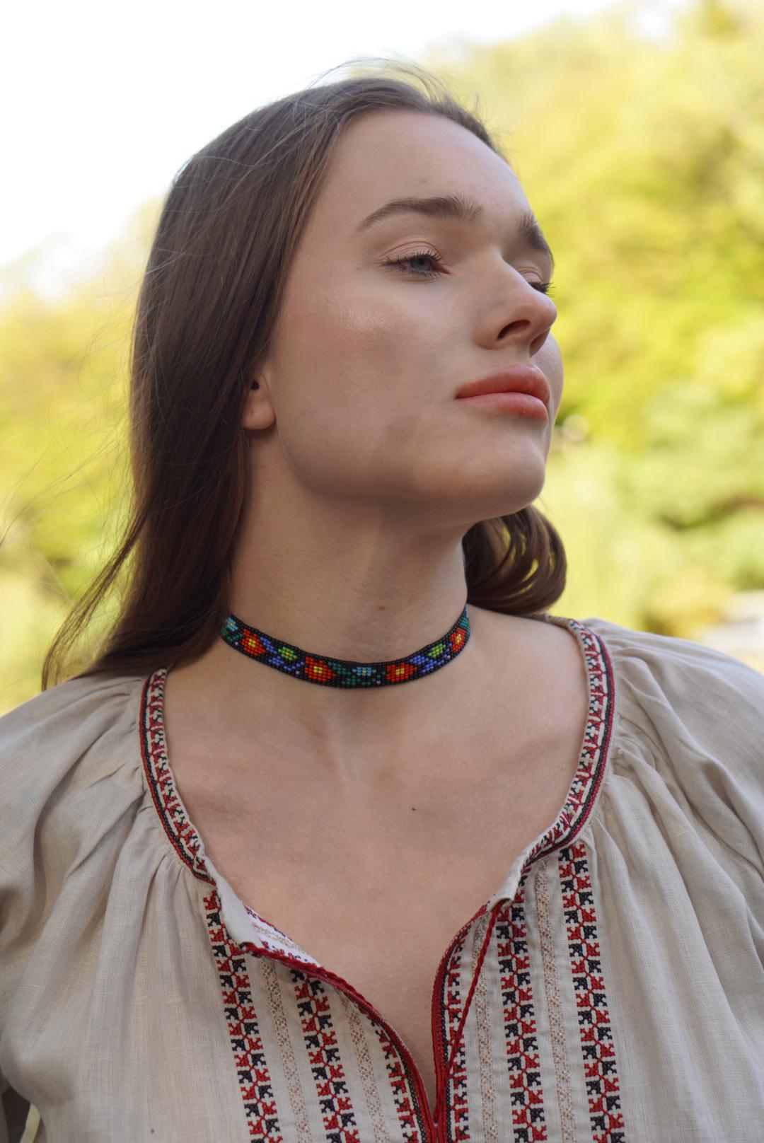 Ukrainian SYLYANKA Seed Bead Necklace - Handmade Vyshyvanka Collar
