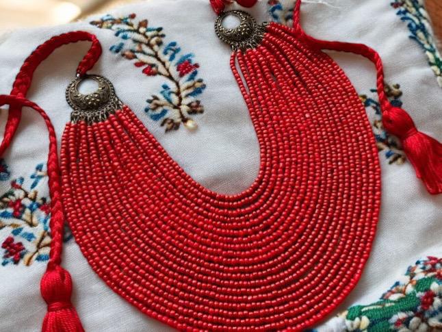 Red Ukrainian Traditional Necklace Jewelry Ethnic ceramics Necklace of antique fireplace beads Gift for Her for Girl Gift for Christmas