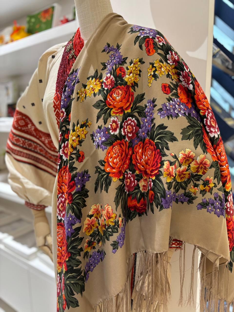 Ukrainian Wool Shawl | Traditional Floral Bohemian Scarf | Handmade Ethnic Chic