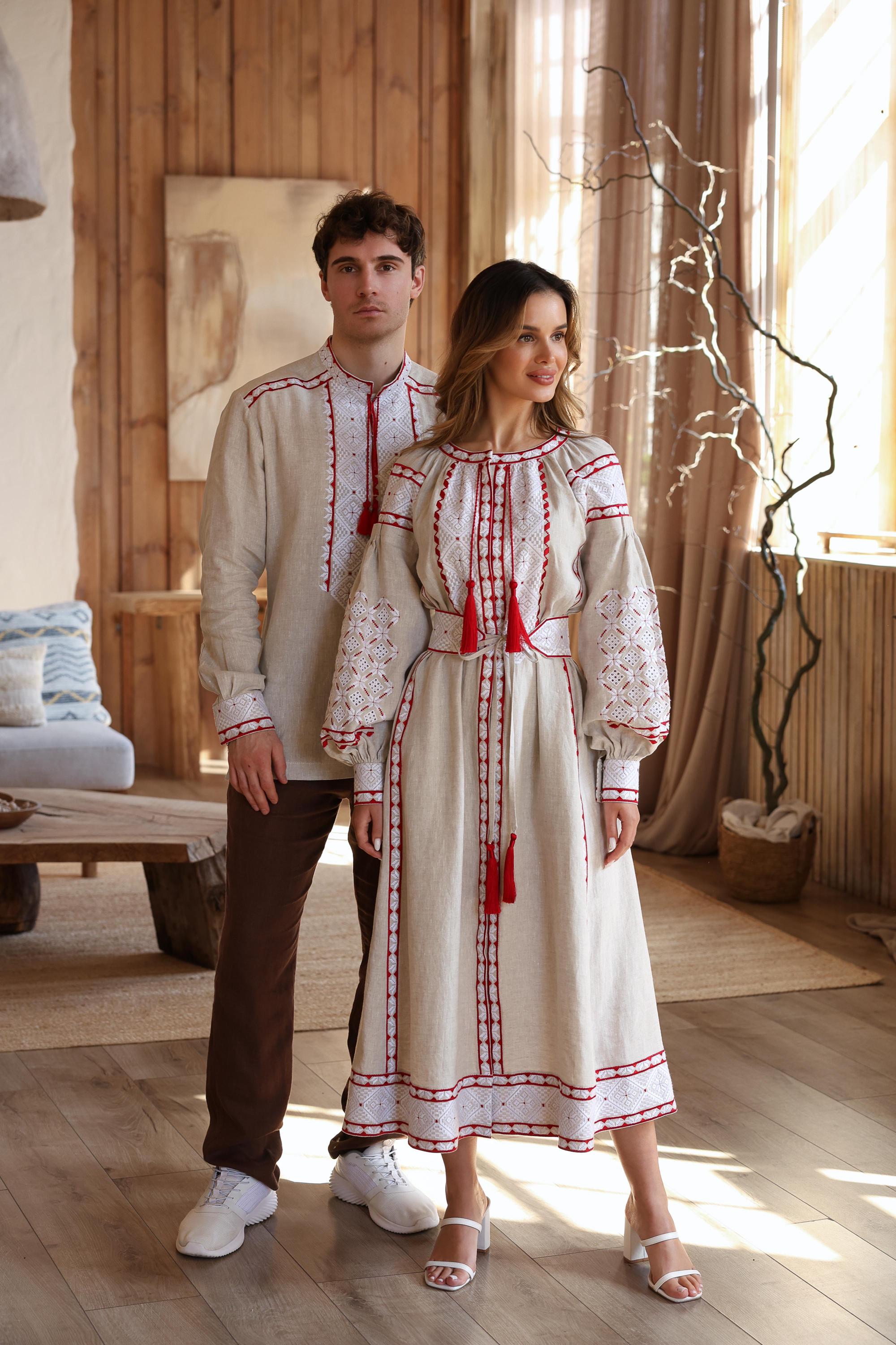 Wedding Linen Dress with Exquisite Ukrainian Vyshyvanka Blue Embroidery Linen Embroidered Dress Ukrainian Dress Boho style