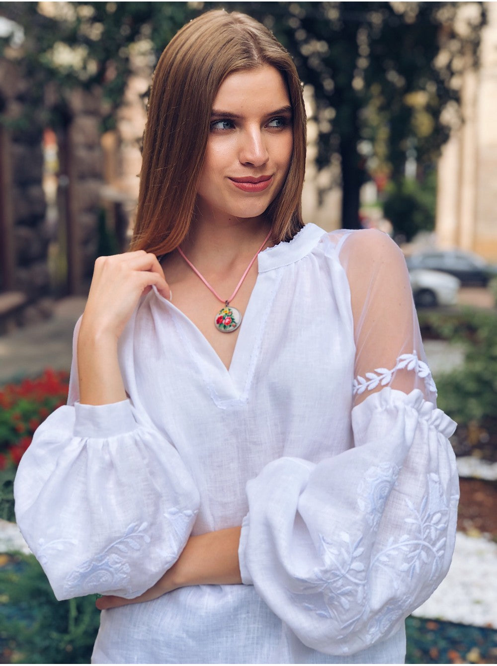 White Linen Embroidered Ukrainian Vyshyvanka Blouse - Perfect for Women and Girls