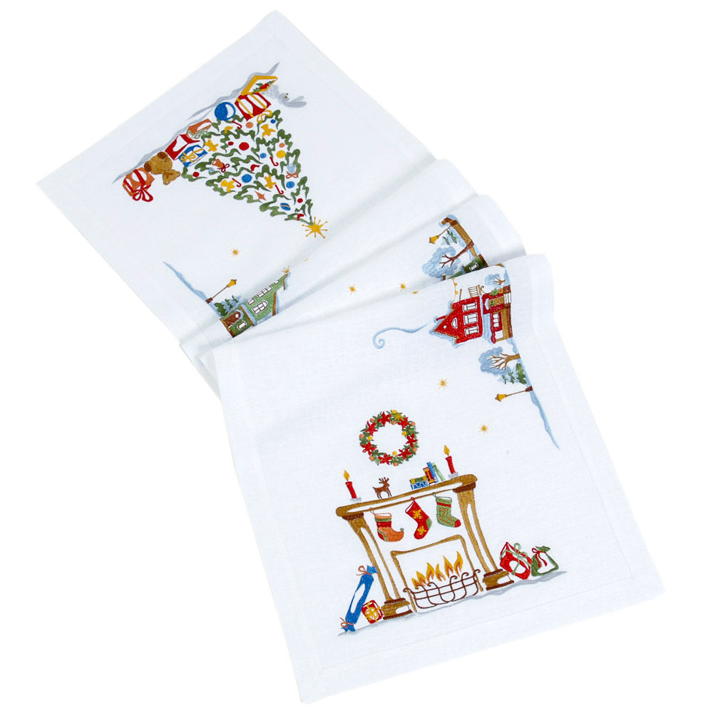 Christmas Town walkway 140*40cm Linen runner Tablecloth Embroidered