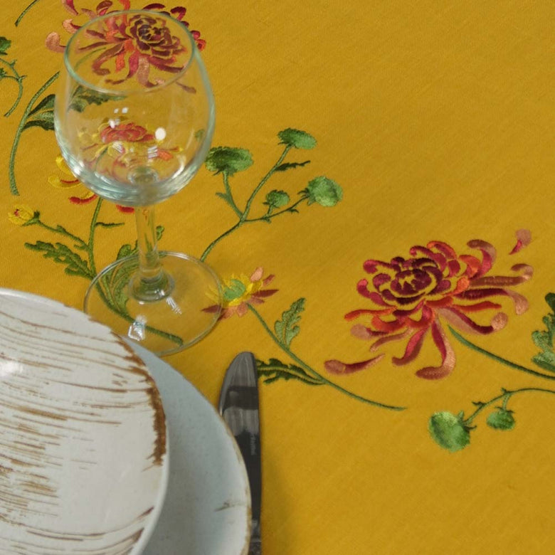 Tablecloth 65*65 СМ Embroidered Chrysanthemums (mustard linen) Christmas Gift Ukrainian