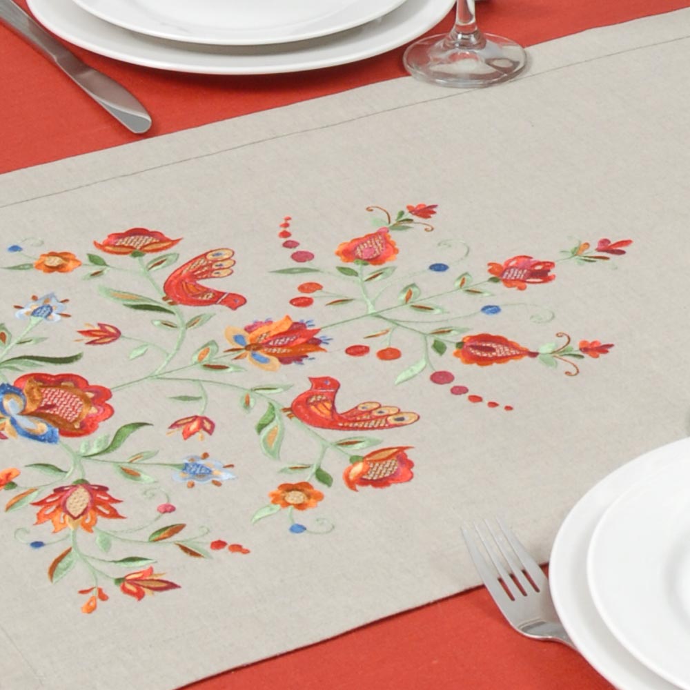 Linen runner with embroidery for table decoration from the Tree of Life collection 140x40 cm Tree of Life Embroidered Ukrainian Linen Tablecloth Runner