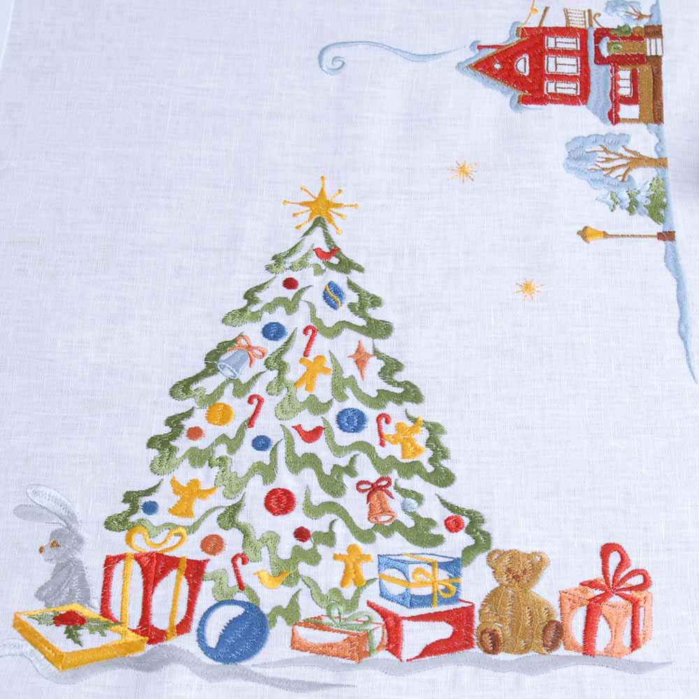 Christmas Town walkway 140*40cm Linen runner Tablecloth Embroidered