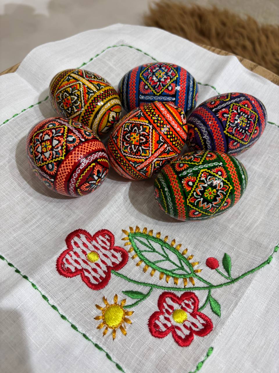 Set 100 Easter wooden eggs Ukrainian traditional pysanky Hand painted ornament