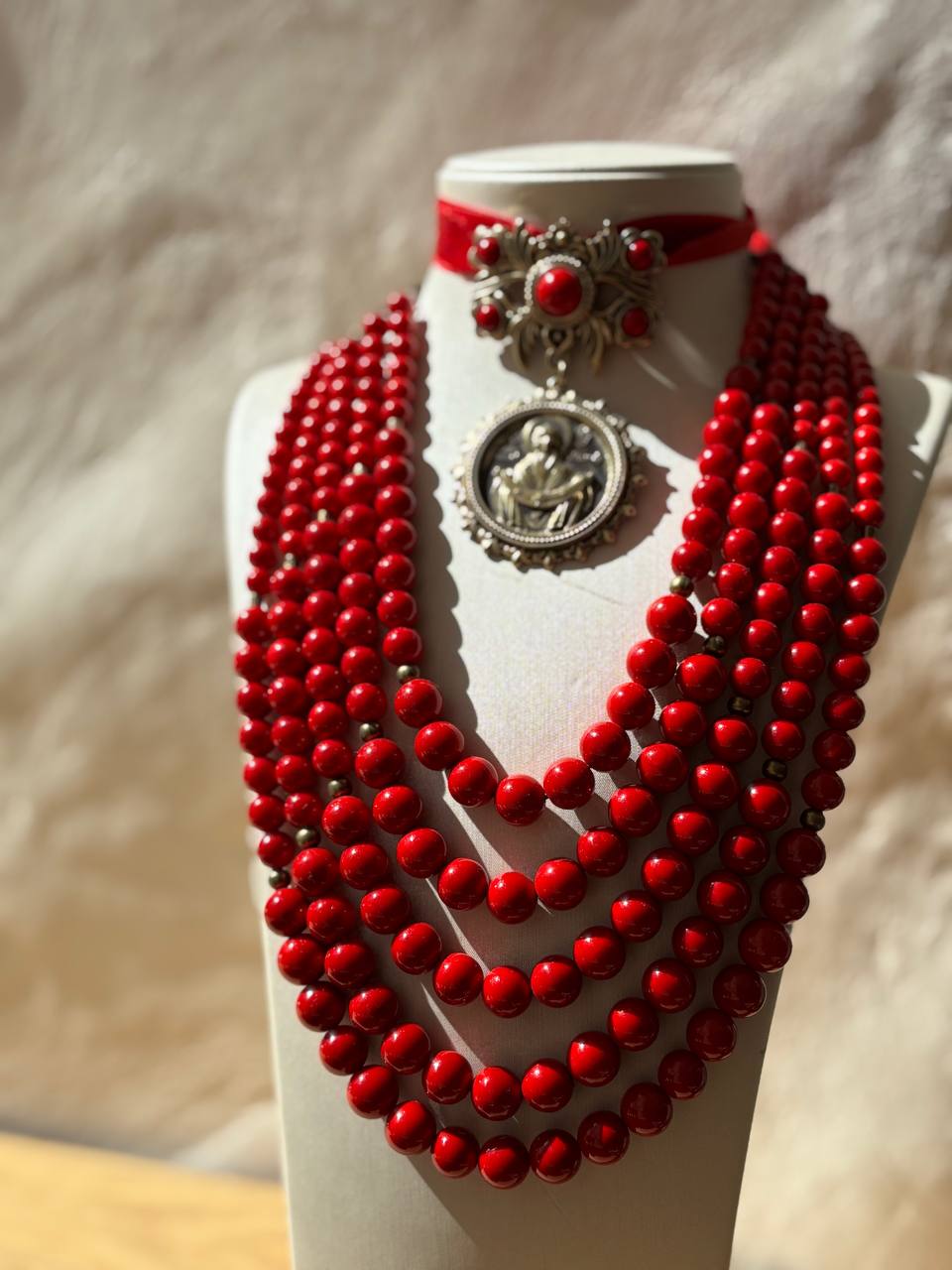 Red Coral Necklace Ukrainian Traditional  Ethnic Jewelry