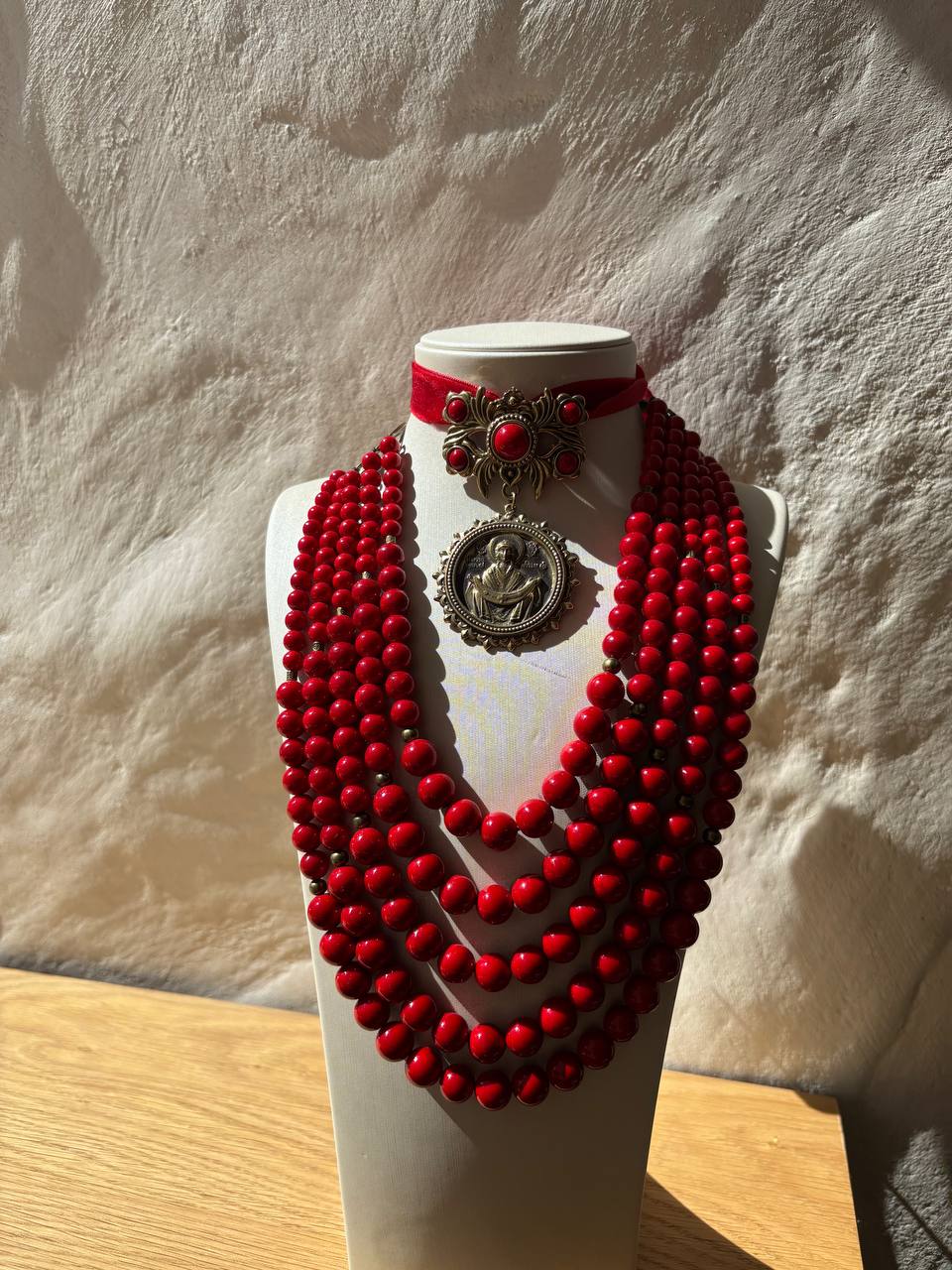 Red Coral Necklace Ukrainian Traditional  Ethnic Jewelry