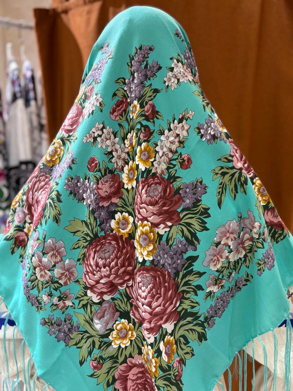 Mint Shawl wool, Traditional gifts for women, bohemian scarf flower, Big Folk Scarf, Large Ukrainian Shawl, Ethnic, Gift for Mom