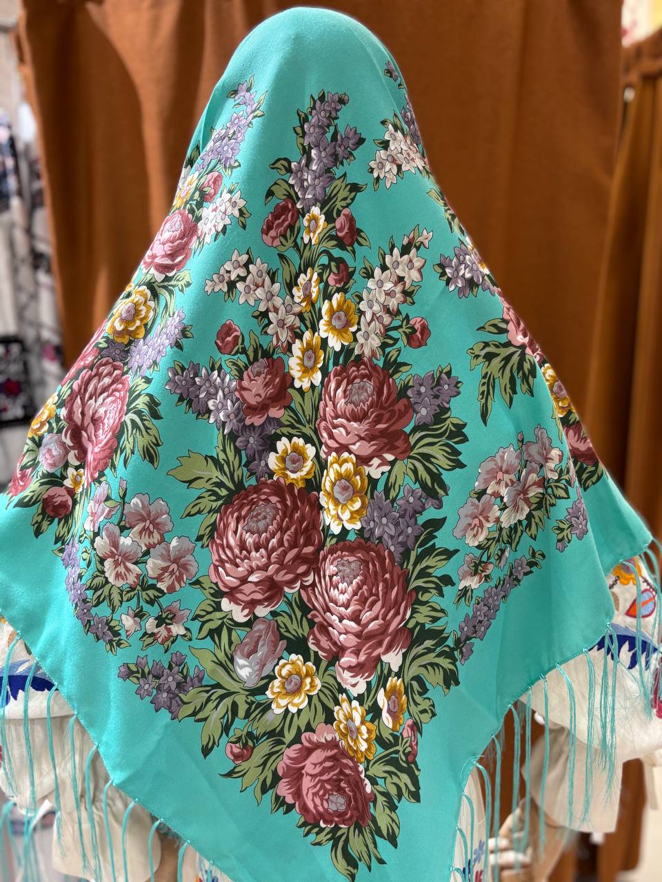 Mint Shawl wool, Traditional gifts for women, bohemian scarf flower, Big Folk Scarf, Large Ukrainian Shawl, Ethnic, Gift for Mom
