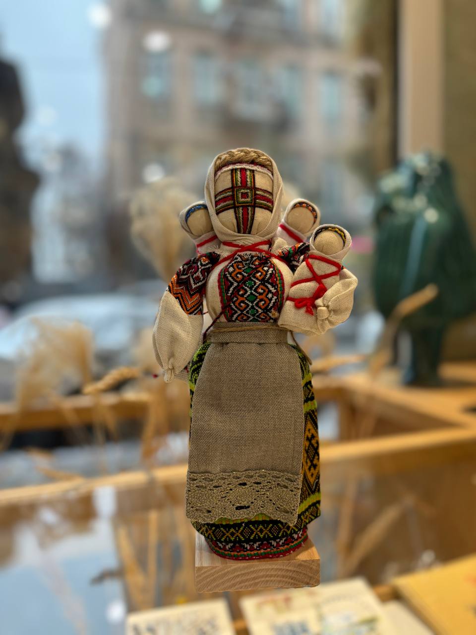 Unique Motanka Doll "Many" - Handmade Wooden Stand Symbolizing Generational Growth