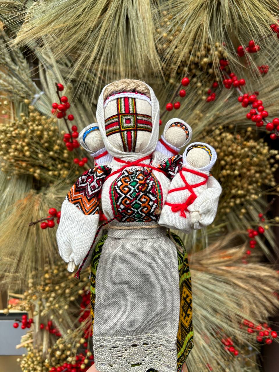 Unique Motanka Doll "Many" - Handmade Wooden Stand Symbolizing Generational Growth