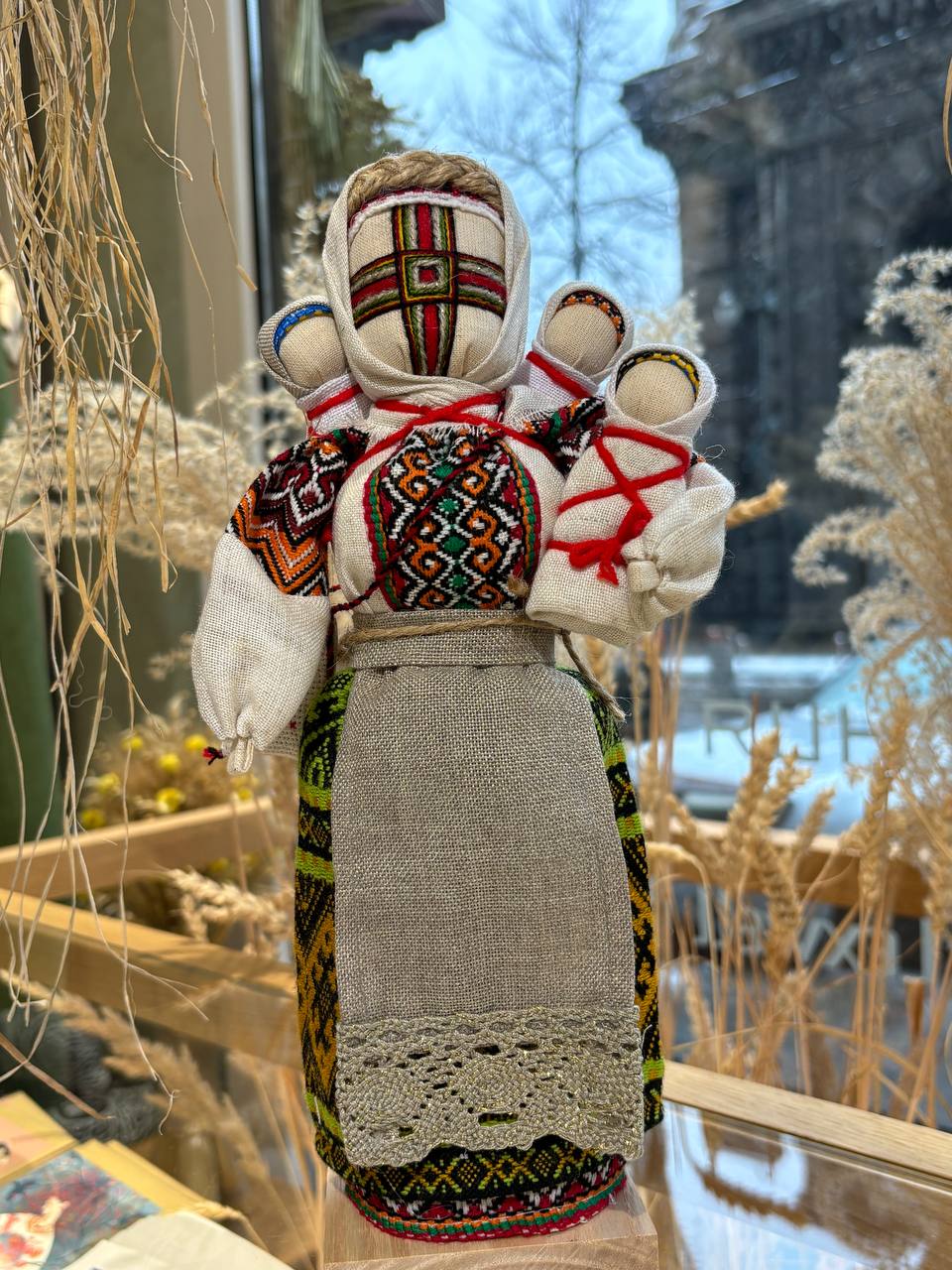 Unique Motanka Doll "Many" - Handmade Wooden Stand Symbolizing Generational Growth