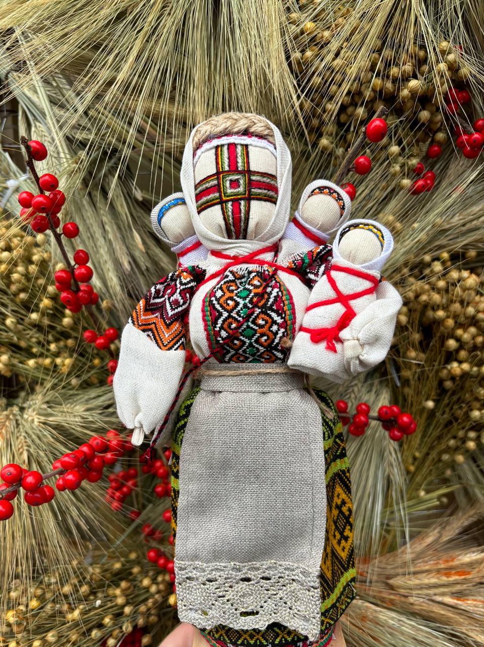 Unique Motanka Doll "Many" - Handmade Wooden Stand Symbolizing Generational Growth