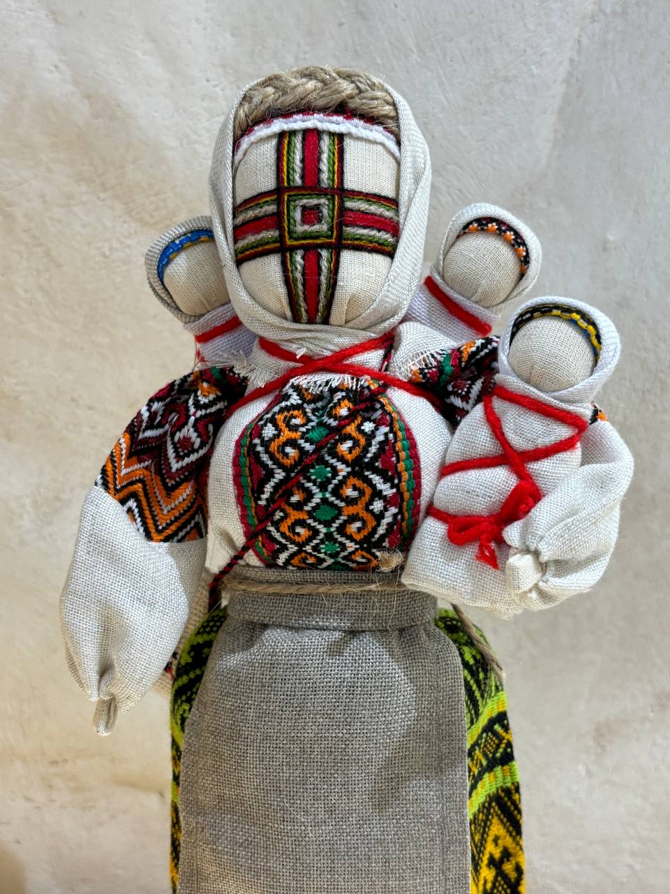 Unique Motanka Doll "Many" - Handmade Wooden Stand Symbolizing Generational Growth