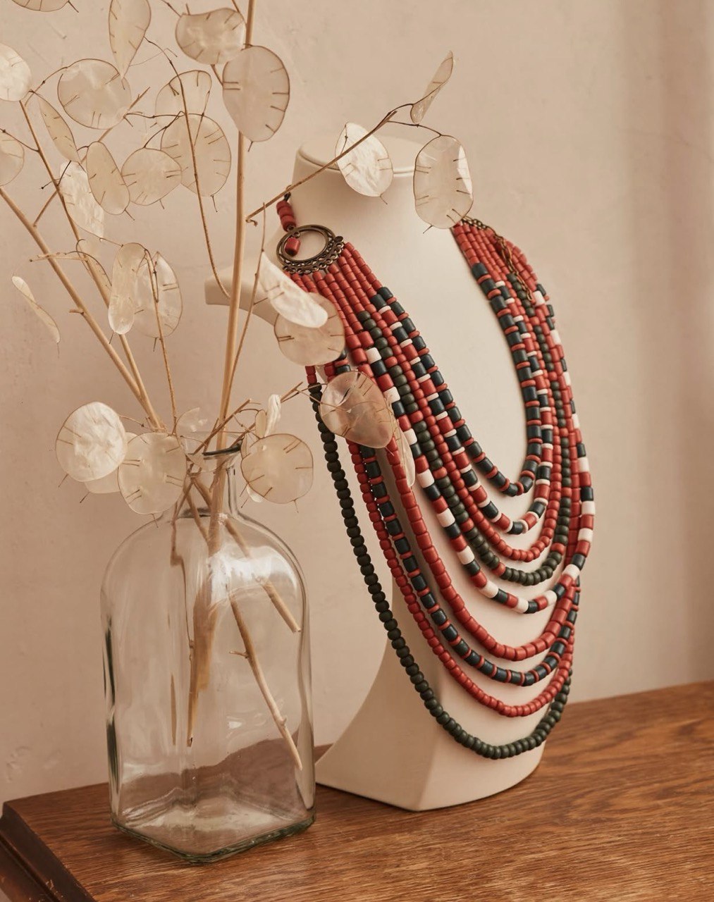 Red Ceramic Beaded Ukrainian Necklace - Handmade Ethnic Jewelry for Women