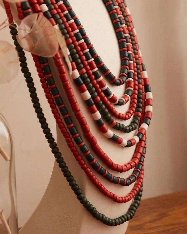 Red Ceramic Beaded Ukrainian Necklace - Handmade Ethnic Jewelry for Women