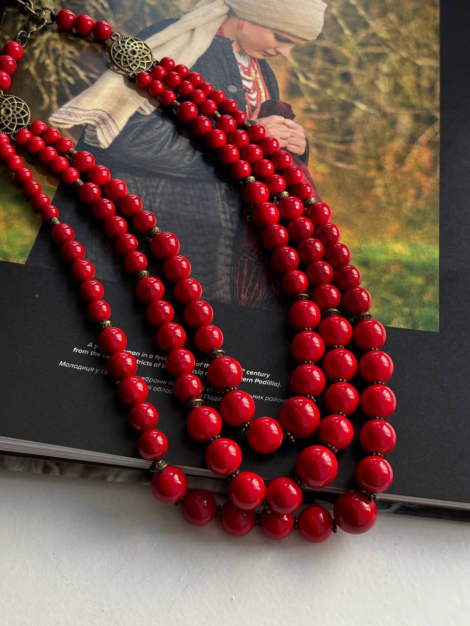 Handmade Red Coral Necklace - Traditional Ukrainian Long Jewelry for Women