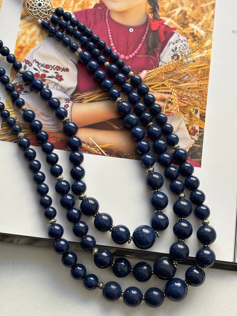 Blue Necklace Pressed agate Ukrainian Traditional Jewelry natural Ethnic Necklace