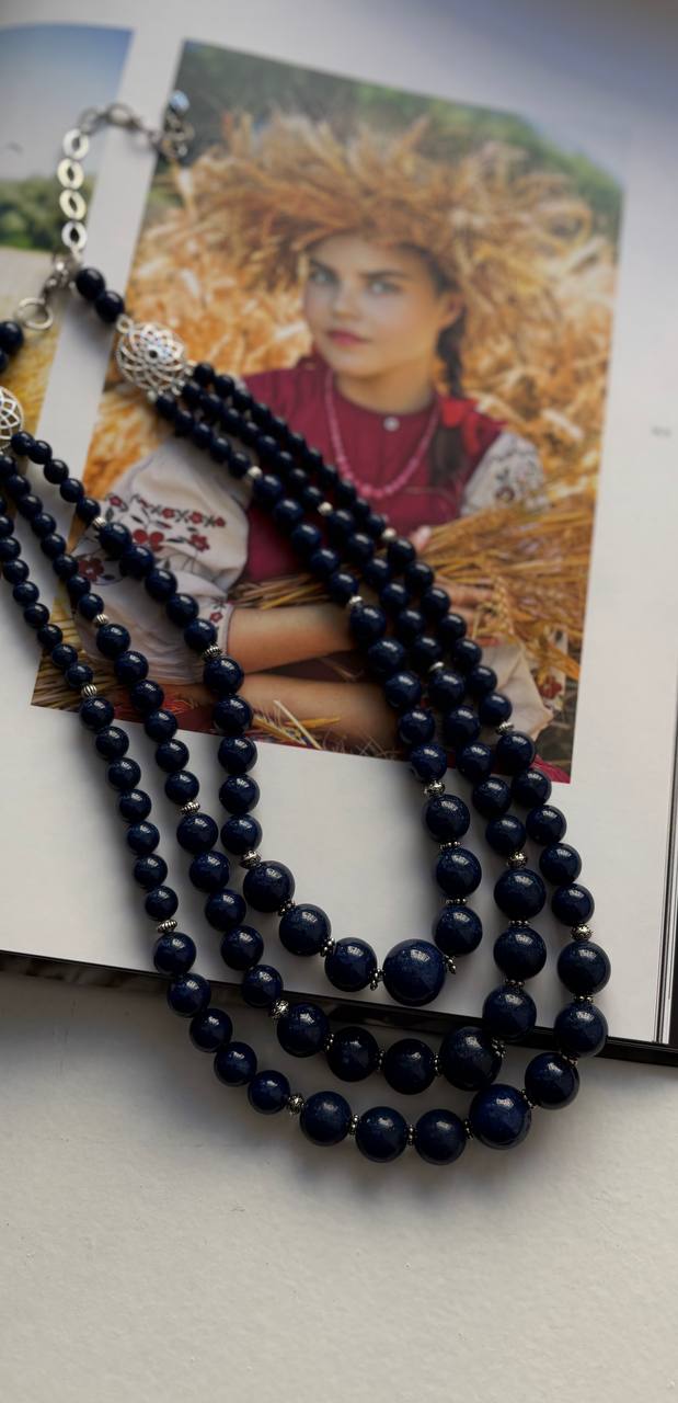 Blue Necklace Pressed agate Ukrainian Traditional Jewelry natural Ethnic Necklace