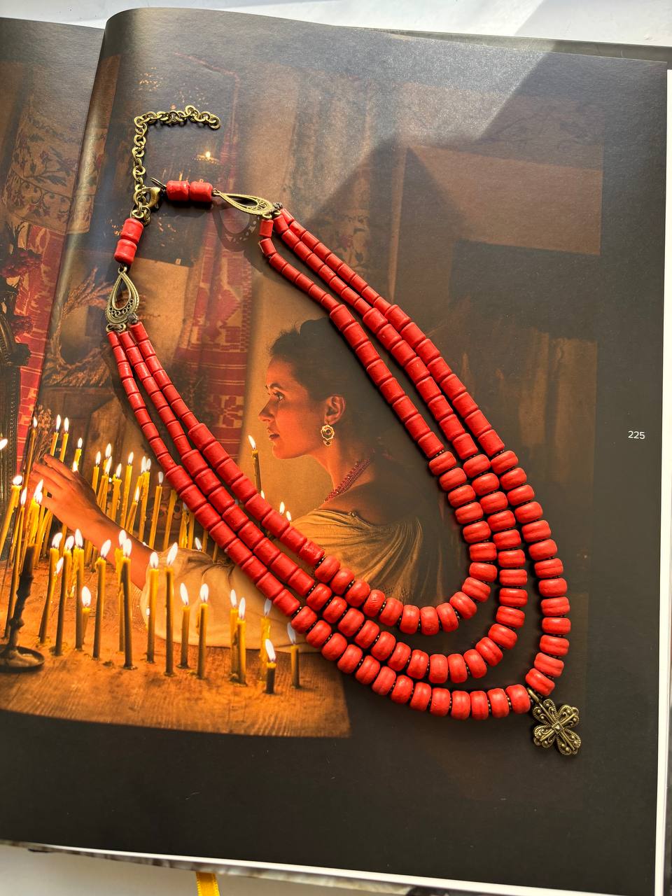 Ukrainian Traditional Cross Necklace - Ethnic Ceramic Jewelry with Antique Beads