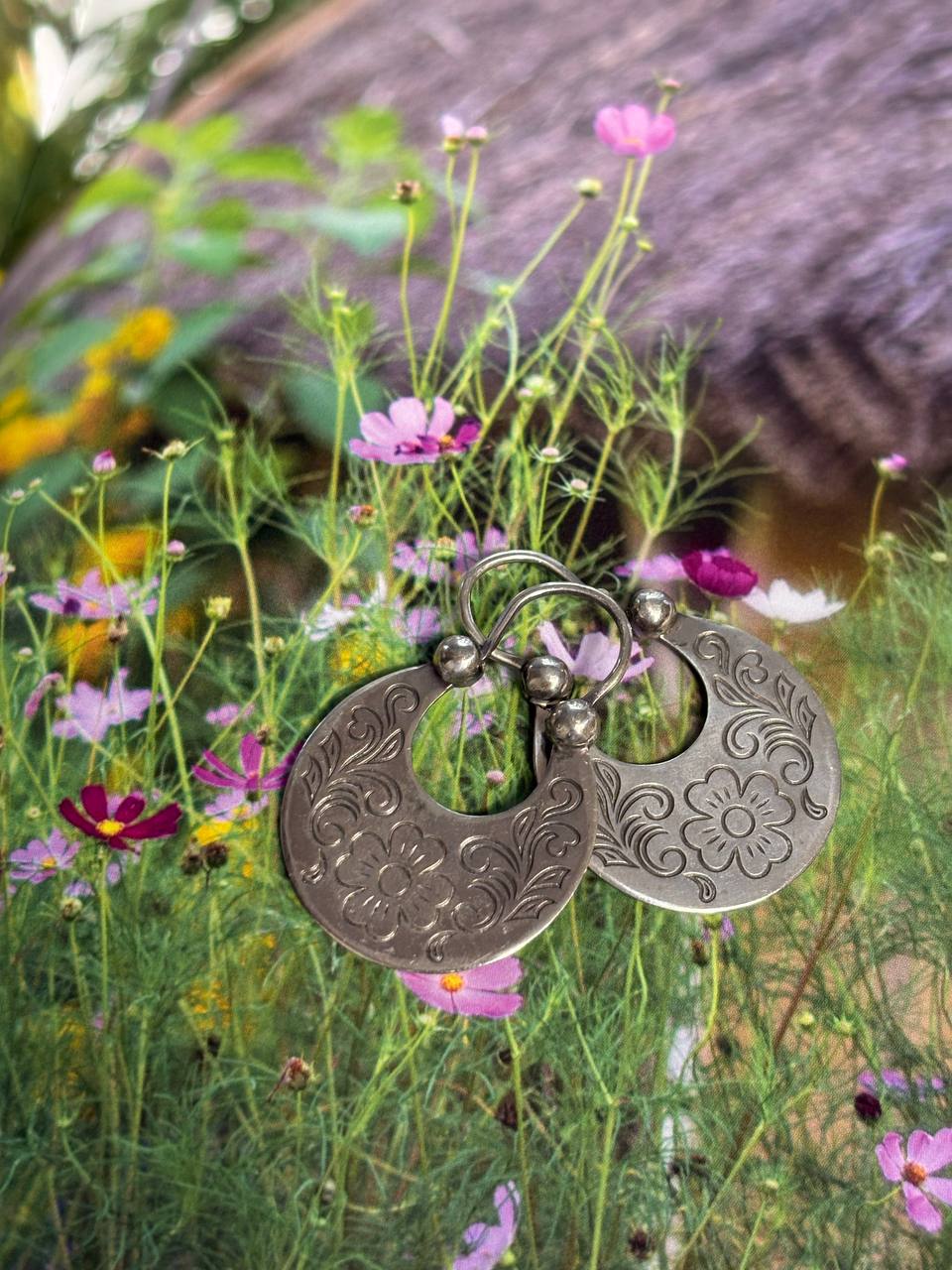 Handmade Silver "Cossack" Crescent Moon Earrings - 925 Sterling, Ukrainian Ethnic Jewelry