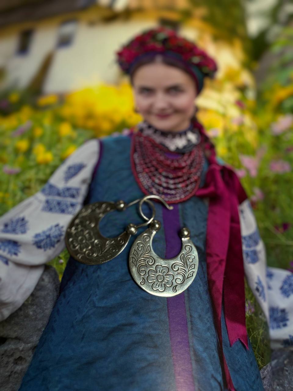 Handmade Silver "Cossack" Crescent Moon Earrings - 925 Sterling, Ukrainian Ethnic Jewelry