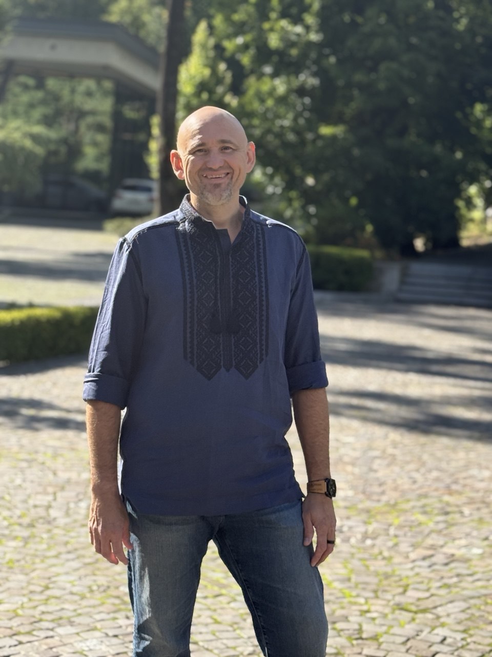 Blue embroidered shirt for men Ukrainian Linen Men's Traditional