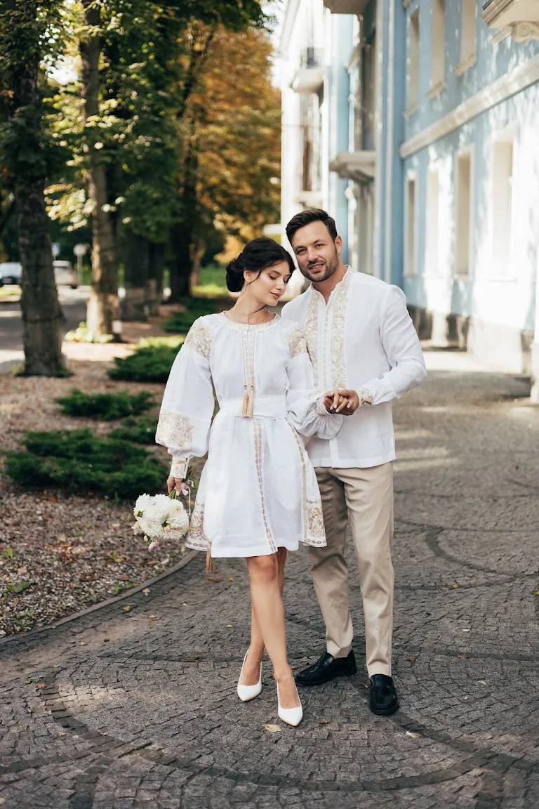 White Wedding Embroidered Dress Ukrainian Traditional  Ethnic Boho