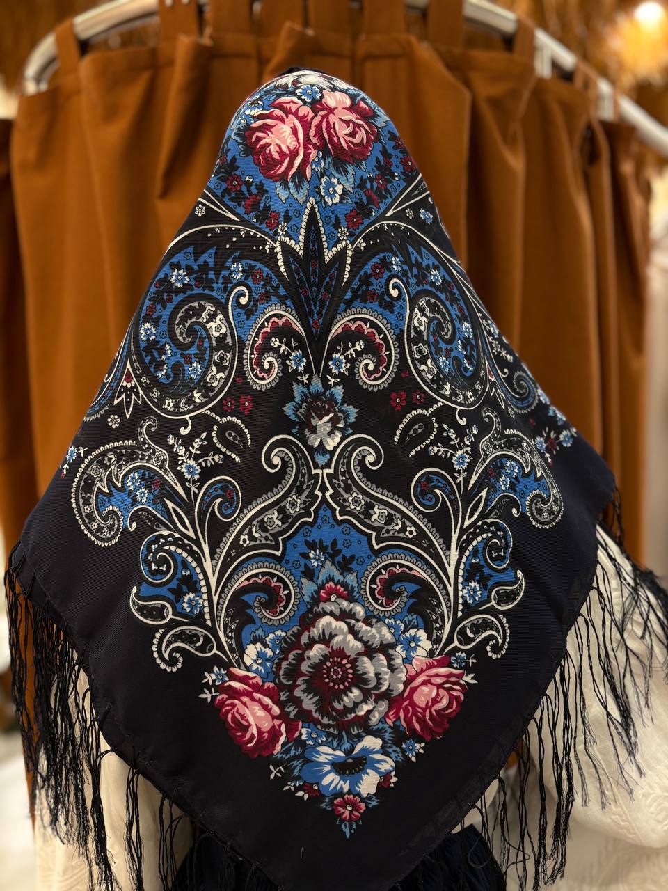 Ukrainian Wool Shawl 80% - Ethnic Floral Scarf, Traditional Hijab