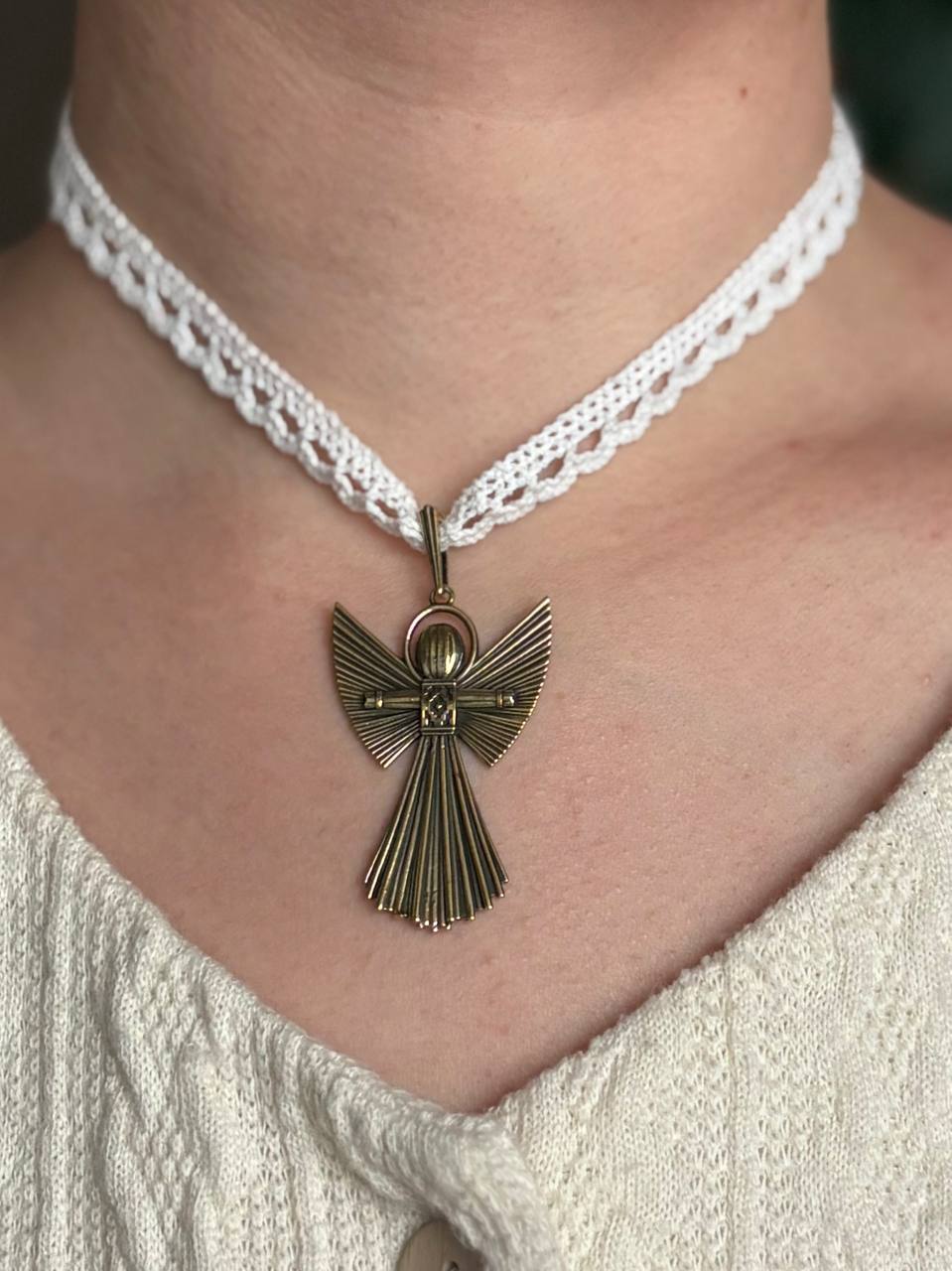 Symbolic Angel Charm necklace, Wish Fulfillment Ange, Brass Ornament, Handmade Spiritual Decor, Meaningful Gift