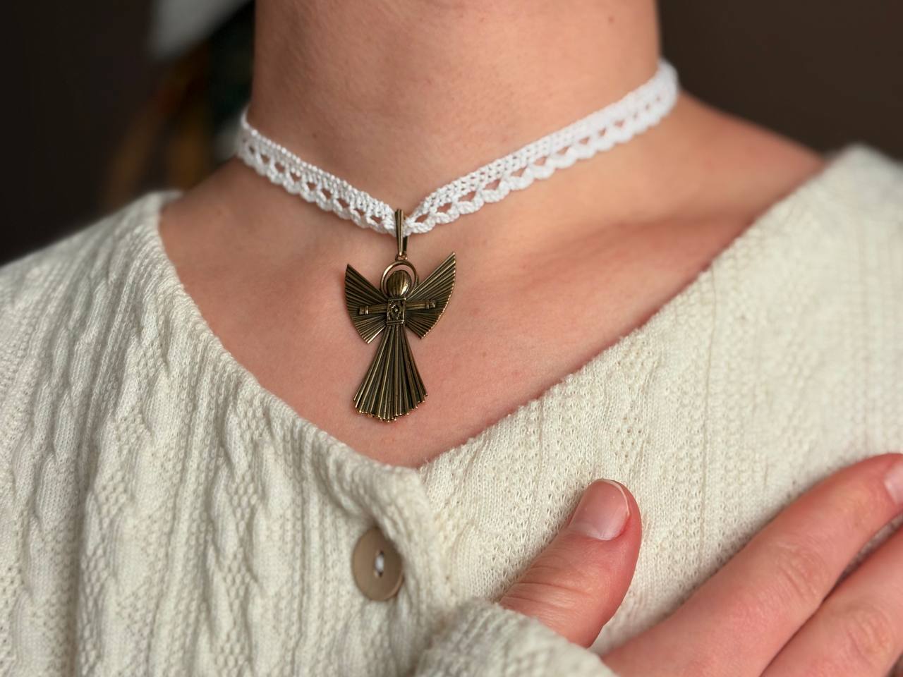 Symbolic Angel Charm necklace, Wish Fulfillment Ange, Brass Ornament, Handmade Spiritual Decor, Meaningful Gift