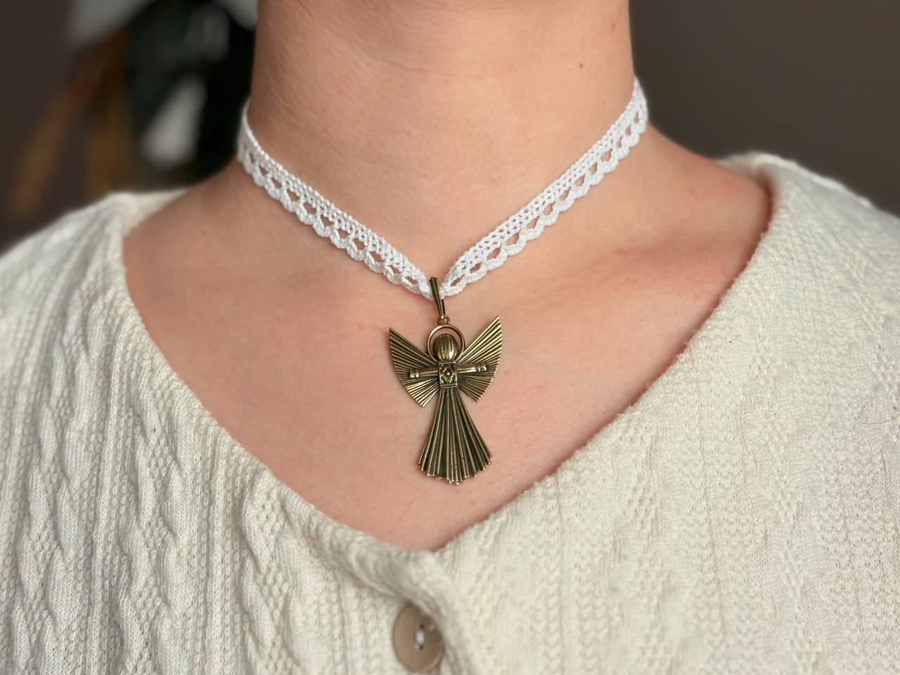 Symbolic Angel Charm necklace, Wish Fulfillment Ange, Brass Ornament, Handmade Spiritual Decor, Meaningful Gift