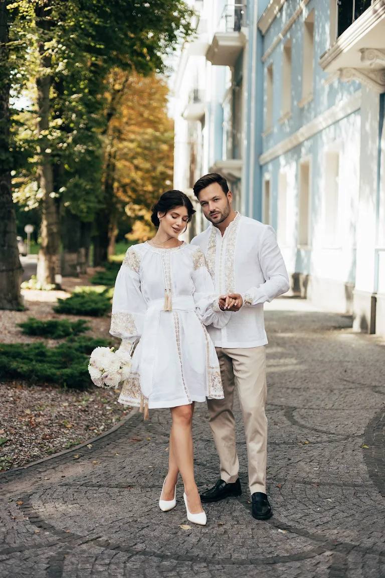 White Wedding Embroidered Dress Ukrainian Traditional  Ethnic Boho