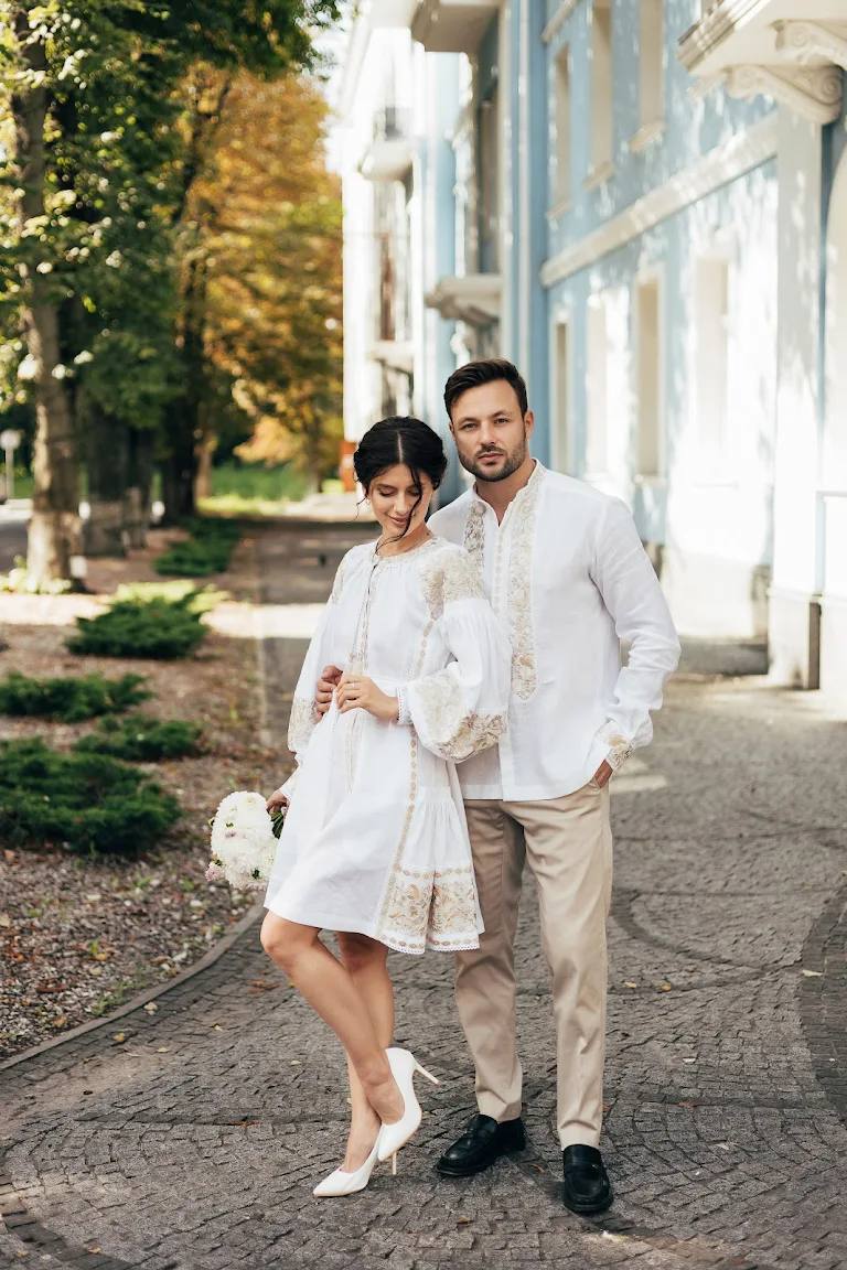 White Wedding Embroidered Dress Ukrainian Traditional  Ethnic Boho