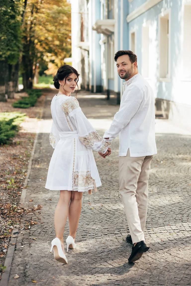 White Wedding Embroidered Dress Ukrainian Traditional  Ethnic Boho