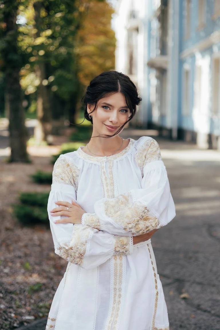 White Wedding Embroidered Dress Ukrainian Traditional  Ethnic Boho