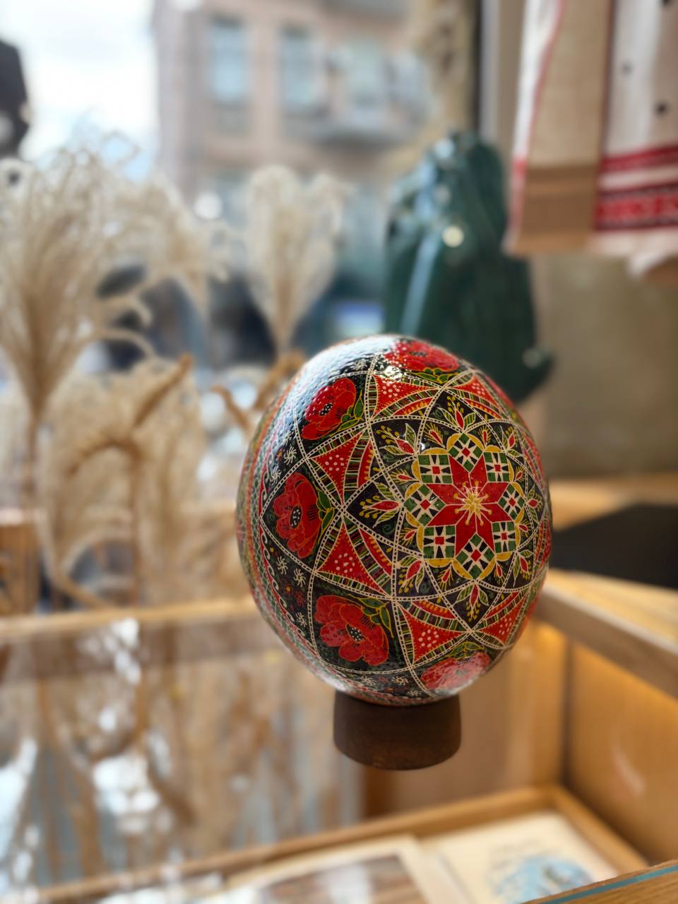 Handmade Ukrainian Ostrich Egg Pysanka - Traditional Easter Decor