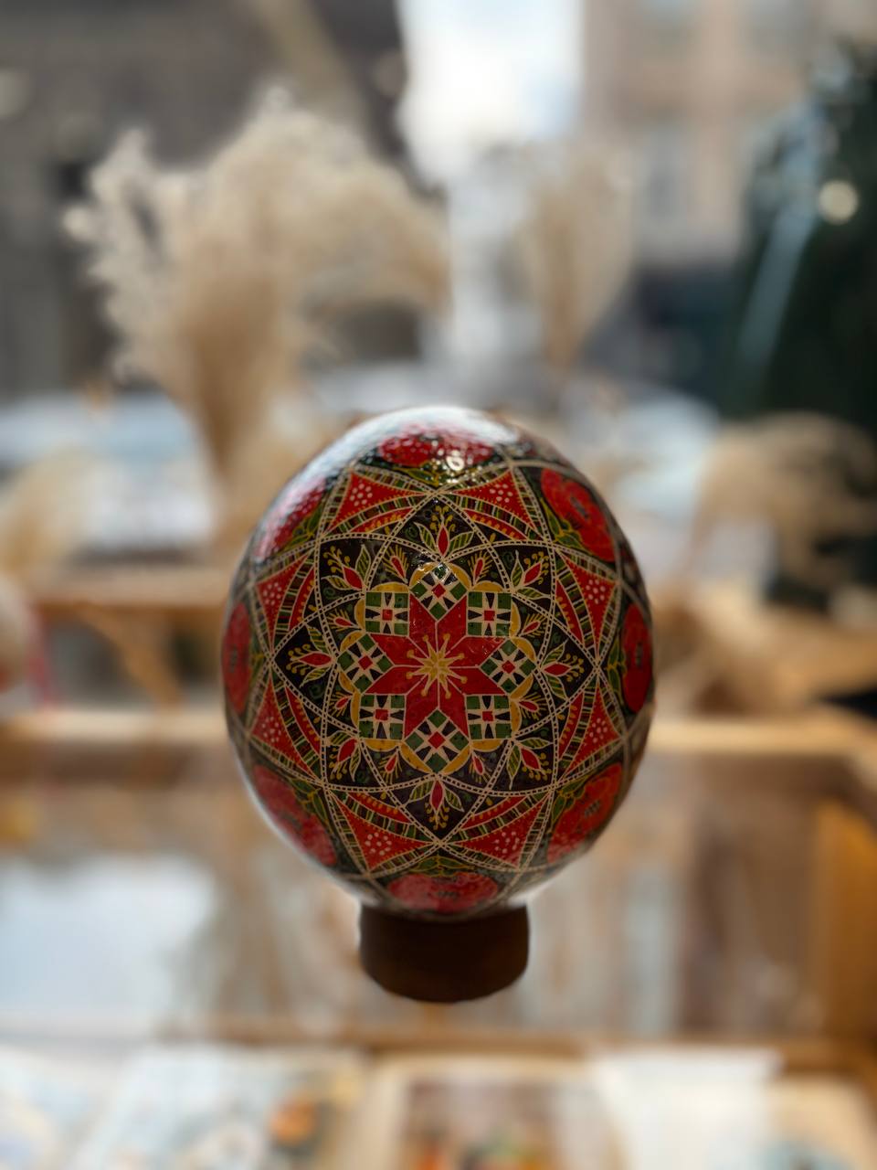 Handmade Ukrainian Ostrich Egg Pysanka - Traditional Easter Decor