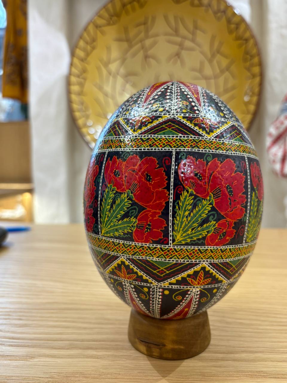 Traditional Ukrainian Pysanka Ostrich Real Egg - Easter Table Decor