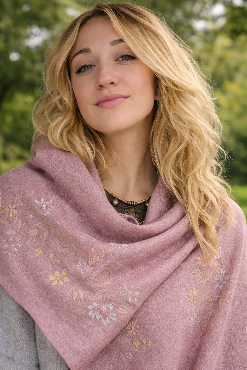 Pink shawl Embroidered shawl bohemian scarf flower Ukrainian