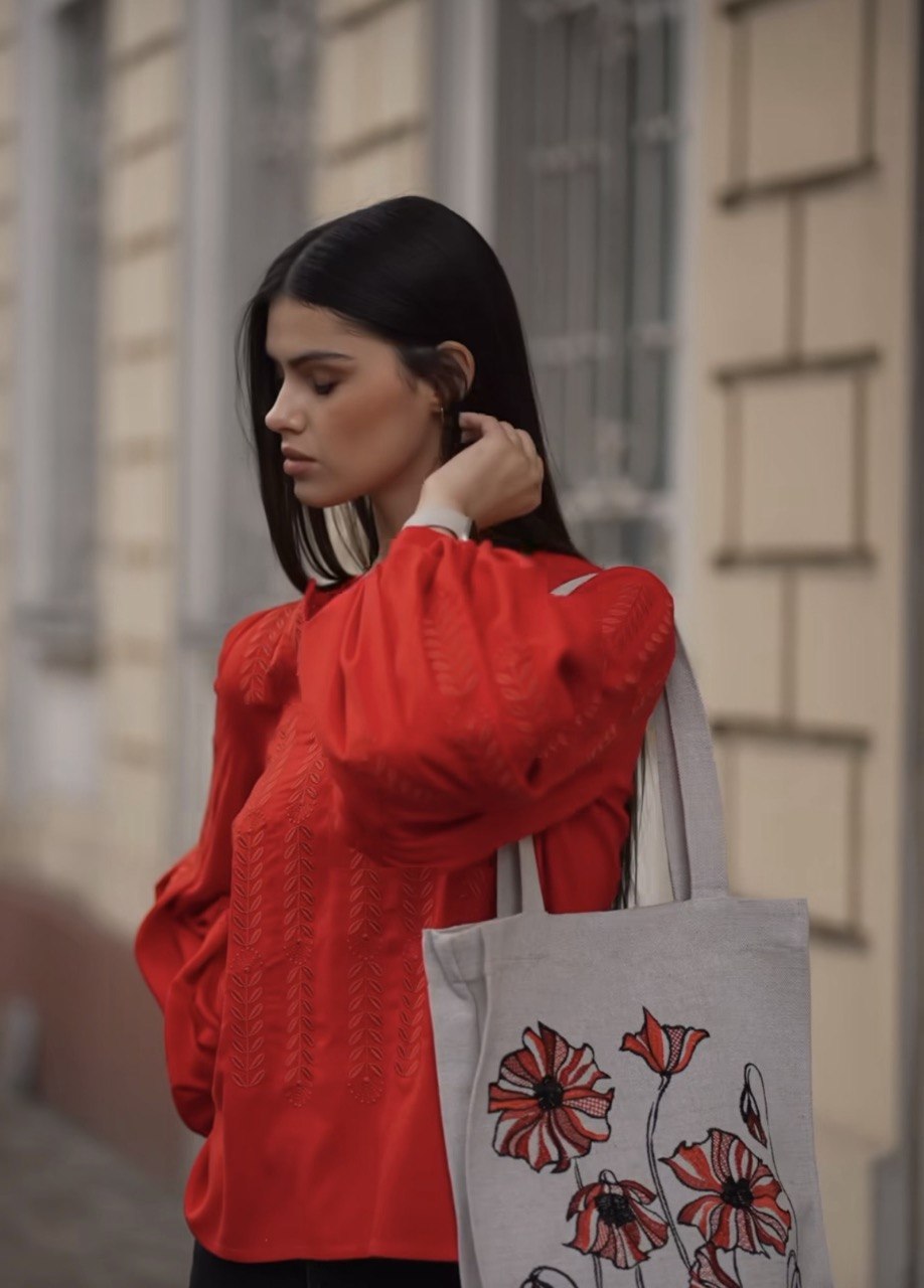 Red Ukrainian Vyshyvanka Embroidered Blouse Boho Folk Shirt